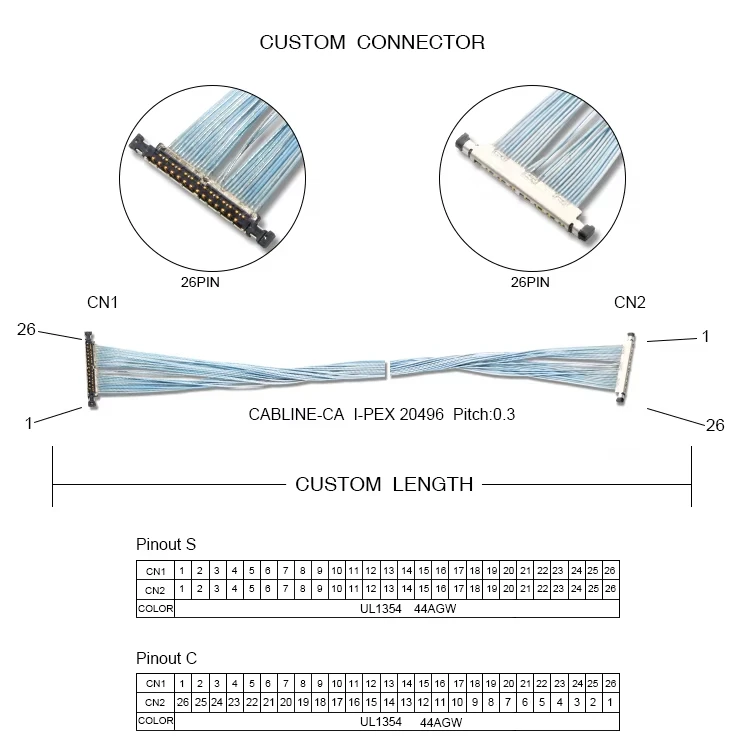 Custom 0.3mm Pitch Micro-Coaxial LVDS Cable 20496-026T-40 for Computer IP67 Rated Copper Core PTFE Insulated Adapter - Image 5